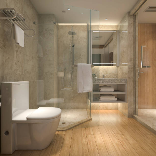 istock 3d rendering modern luxury wood  bathroom in suite hotel 928433510