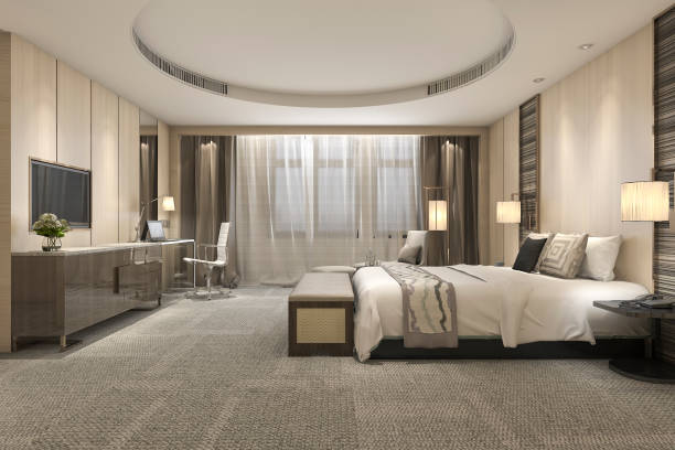 istock 3d rendering modern luxury bedroom suite and bathroom 928433524