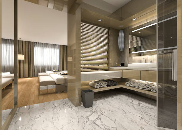 istock 3d rendering modern luxury wood  bathroom in suite hotel 928433526
