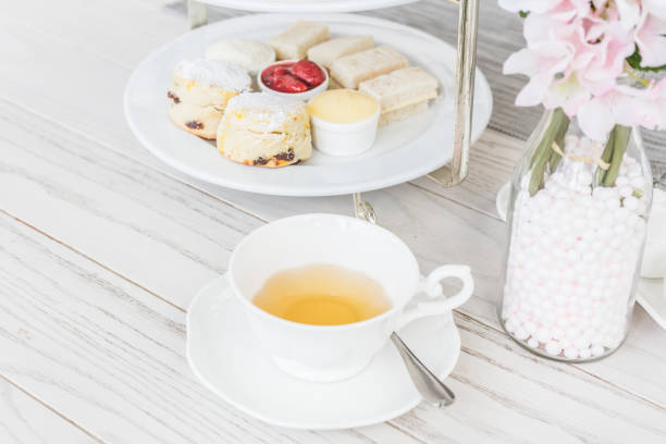 istock Afternoon tea set with dessert, English tea set with dessert, selective focus point. 928434102