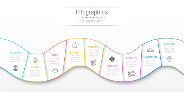 9 のオプション、部品、ステップ、タイムラインまたはプロセスを使用してビジネス データをインフォ グラフィック デザイン要素です。ベクトルの図。 - 9点のイラスト素材／クリップアート素材／マンガ素材／アイコン素材