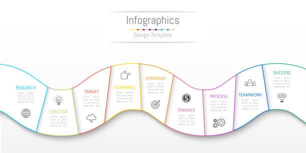 ilustrações, clipart, desenhos animados e ícones de infográfico de elementos de design para seus dados comerciais com 9 opções, peças, etapas, cronogramas ou processos. ilustração em vetor. - 9