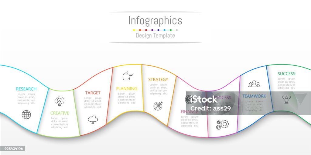 Infographic design elements for your business data with 9 options, parts, steps, timelines or processes. Vector Illustration. 8-9 Years stock vector