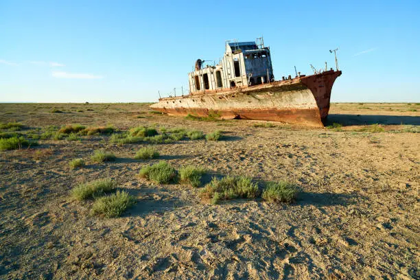 The Aral Sea is a formerly un salt lake in Central Asia. The Aral Sea was an endorheic lake lying between Kazakhstan in the north and Uzbekistan in the south.
