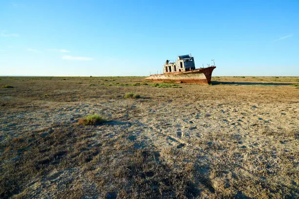 The Aral Sea is a formerly un salt lake in Central Asia. The Aral Sea was an endorheic lake lying between Kazakhstan in the north and Uzbekistan in the south.