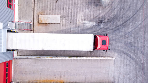 Aerial View of Loading Warehouse with Semi Truck. Aerial Aerial View of Loading Warehouse with Semi Truck. Aerial antenna aerial photos stock pictures, royalty-free photos & images