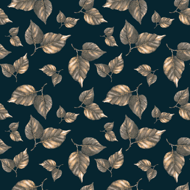 istock Hand-drawn watercolor seamless pattern with golden beautiful leaves 928454294
