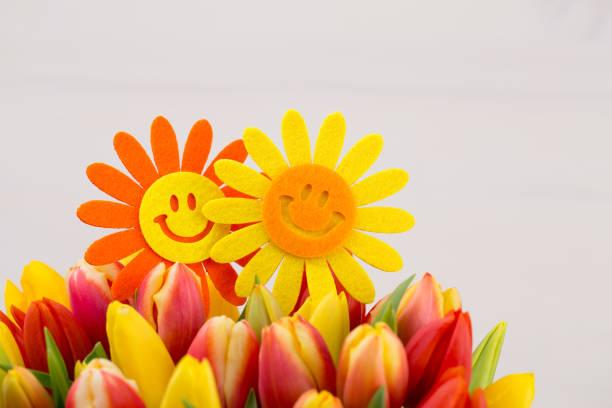 istock A colorful spring greetings card with tulips for Easter, Mother's Day. 928459438