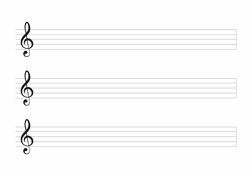 Simplified illustration of an empty musical score on white background