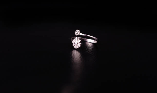 istock Fine silver jewelry on a black background with copy space 928470388