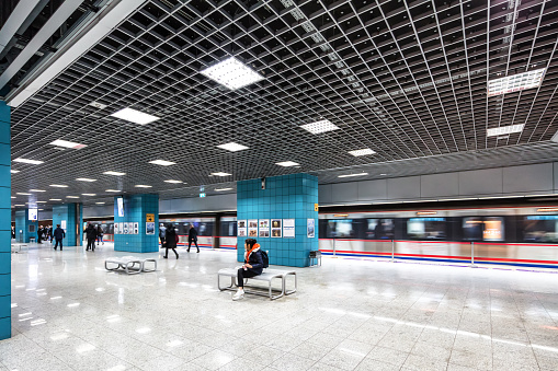 Istanbul,Turkey - February 24, 2018; From the districts of Istanbul, Kadikoy, Pendik Metro line Kozyatagi station. The first subway line of Anatolian side.