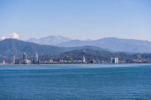 View from a ship at sea of Batumi, a Georgian port city and popular vacation spot located on the Black Sea.
