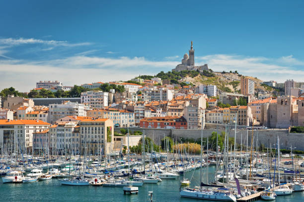 View of the old port of Marseille, France stock photo