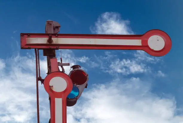 detail of a old historic railway signal. this is a old german signal.