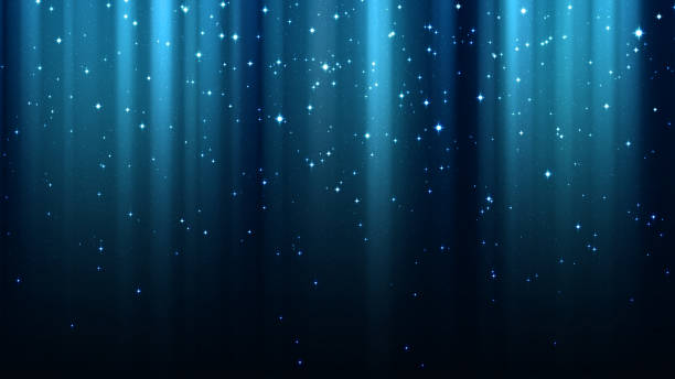 istock Blue background with rays of light, sparkles, northern lights, night starry sky 928506552