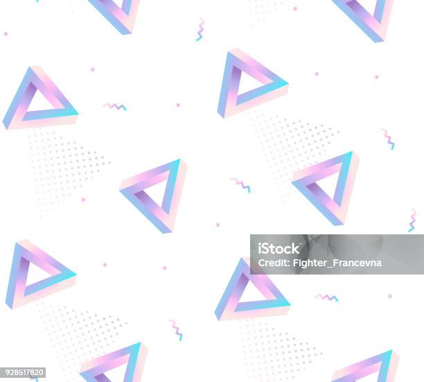 Pattern With Optical Illusion Of Infinite Triangle Stock Illustration - Download Image Now - Three Dimensional, 1980-1989, Neon Lighting