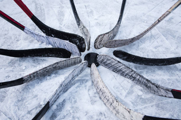 hockey team put putter around the washer Eleven clubs lined up around a single washers offense sporting position photos stock pictures, royalty-free photos & images
