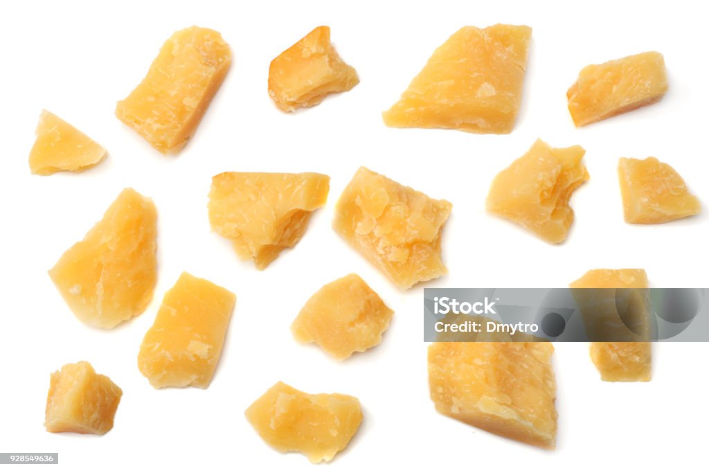 Parmesan-Käse, die isoliert auf weißem Hintergrund Draufsicht - Lizenzfrei Parmesan Stock-Foto