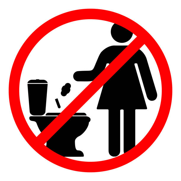 sign that prohibits throw A sign that prohibits throw paper sanitary pads and tampons in the toilet. Vector illustration. throwing in the towel illustrations stock illustrations