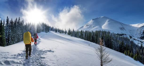 istock Two tourists climb the snow-covered winter mountain. 928553462