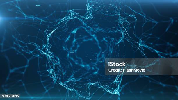 Abstract Blue Geometrical Background With Moving Lines 3d Illustration Stock Photo - Download Image Now