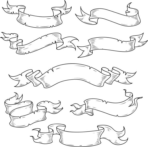 pita vintage. elemen desain dekoratif. iudensi hitam dan putih. - tato kegiatan ilustrasi stok