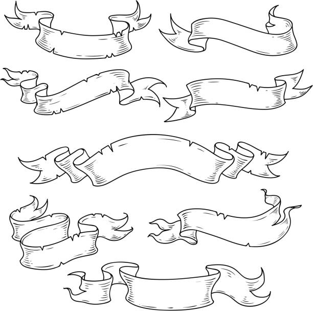винтажные ленты. декоративные элементы дизайна. черно-белая иллюстрация. - татуировки баннеров stock illustrations