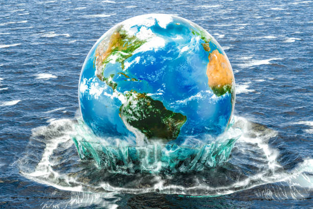 istock Earth Globe in the water. Save the world concept, 3D rendering 928559822