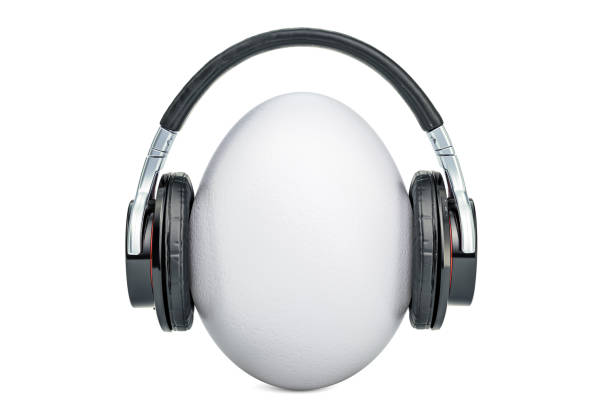 Egg with headphones 3D rendering isolated on white background