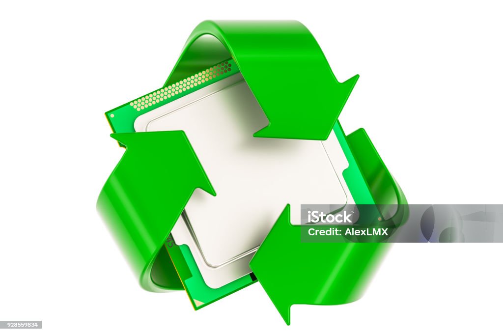 Green Computer Sysmbol Green Recycle Symbol With Cpu Computer Processor Unit 3d Rendering ...