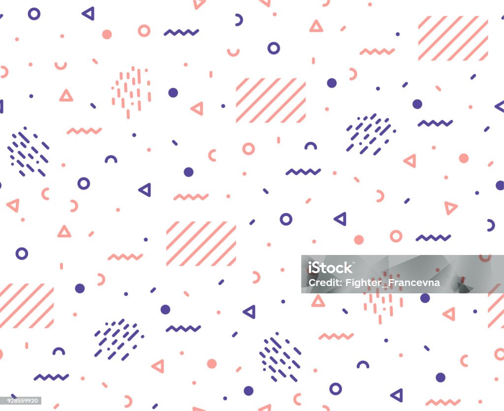 Pattern of graphic elements in a hipster style. Trendy seamless pattern in the style of the 80s. . Vector illustration. Pattern stock vector