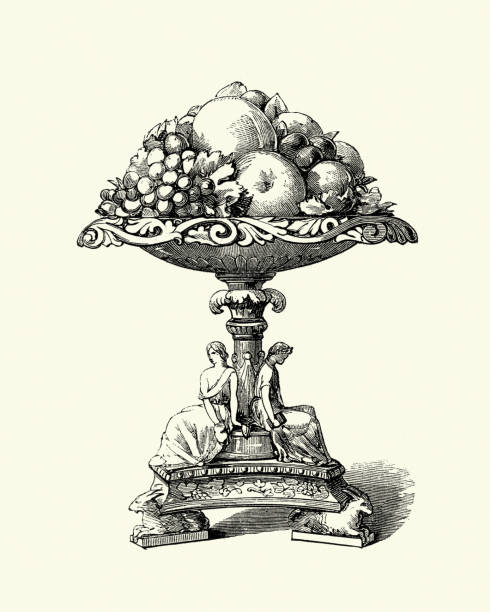 Victorian Fruit bowl, Imperial Dessert Service, 19th Century porcelain Vintage engraving of a piece from a Victorian Imperial Dessert Service, 19th Century porcelain. Fruit bowl antique fruit bowl stock illustrations