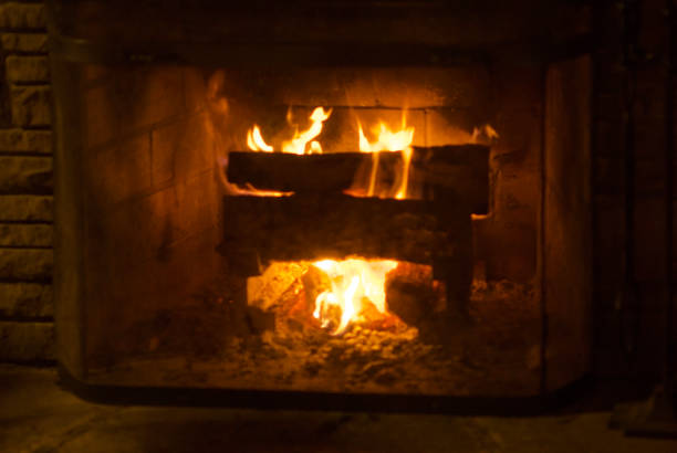 istock Cozy Wood-Burning Fire in Cabin Fireplace 928569760
