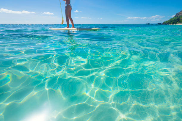 istock Woman paddling on a stand up paddleboard. 928573798