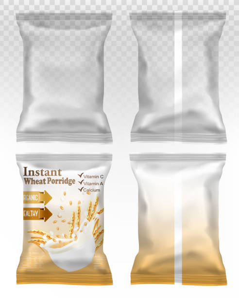 ilustrações, clipart, desenhos animados e ícones de embalagens de plástico polipropileno - conceito de anúncio de aveia instantânea - oat packaging oatmeal box