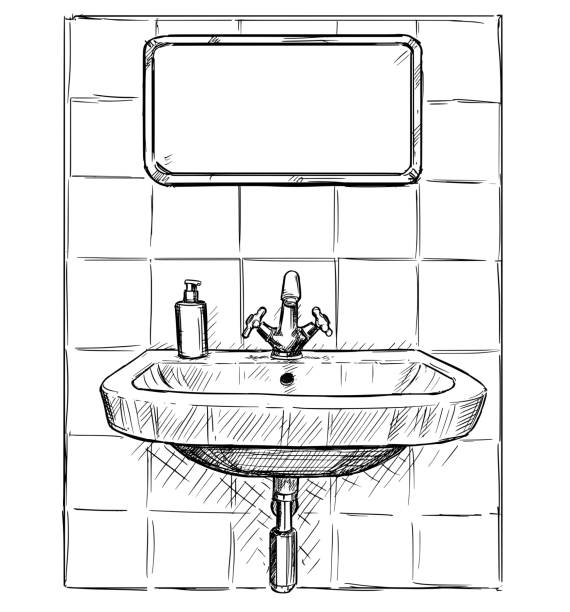 istock Vector Hand Drawing of Sink and Mirror in Bathroom 928619834