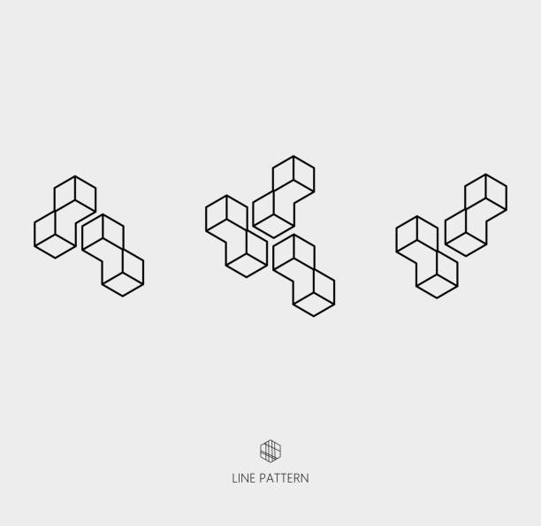 set of geometric line icon set of geometric line icon cube shape stock illustrations