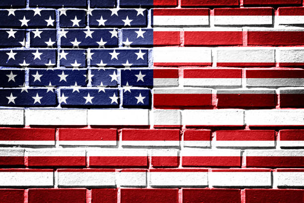 American flag with vintage look on grunge brick background