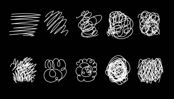 ilustrações de stock, clip art, desenhos animados e ícones de vector set of hand drawn scribble line shapes. . set of hand drawn scribble symbols isolated on white. doodle style sketches. shaded and hatched badges and bubble shapes. vector. - cross hatching