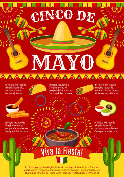 mexikanische cinco de mayo vektor urlaub fiesta plakat - mexican culture cinco de mayo backgrounds sombrero stock-grafiken, -clipart, -cartoons und -symbole