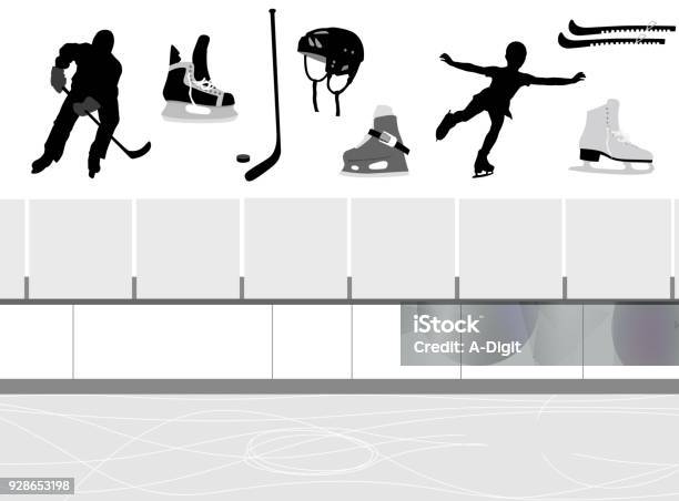 Ice Rink Elements Stock Illustration - Download Image Now - Hockey Puck, Adult, Athlete