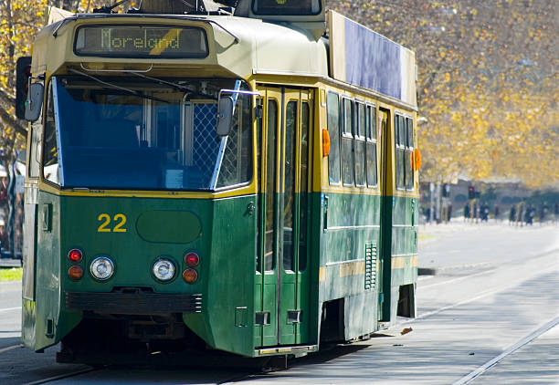 The 22 Moreland green tram in Melbourne stock photo