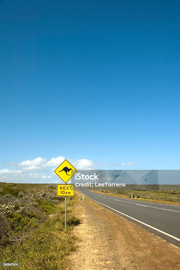 Kangaroo Sign by an Australian Bush Road  Animal Stock Photo