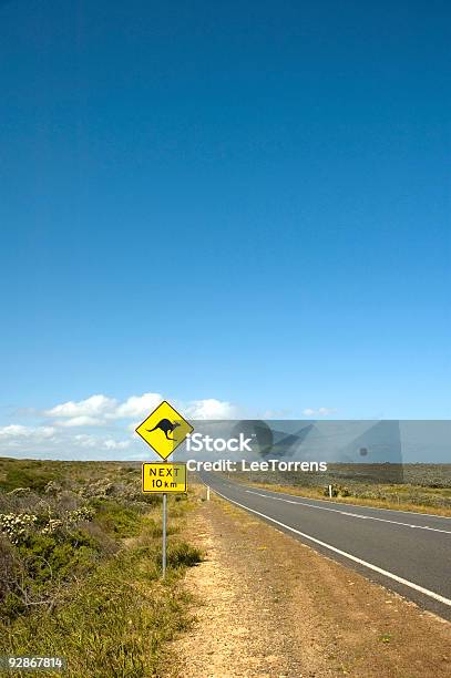 Kangaroo Sign By An Australian Bush Road Stock Photo - Download Image Now - Animal, Animal Wildlife, Australia