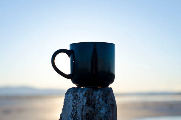 istock Solo Blank Black Mug on a wood post 928685588