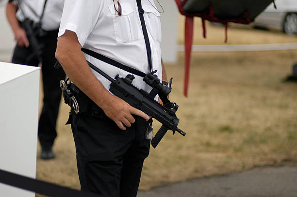 Security Patrol with guns stock photo