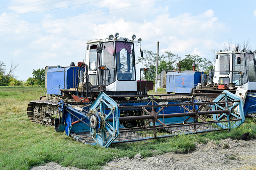 Russia, Poltavskaya village - September 6, 2015 Combine harvesters Agricultural machinery