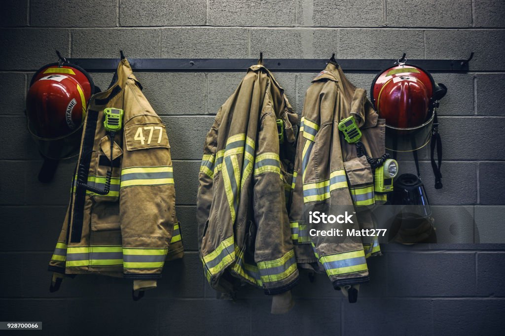 Firefighter firefighter protection clothe and respiratory mask Firefighter Stock Photo