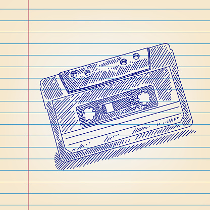 Line drawing of Retro Cassette, Elements are grouped.contains eps10 and high resolution jpeg.