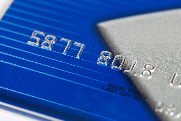 istock Blue and silver credit card with fake numbers. 92871738